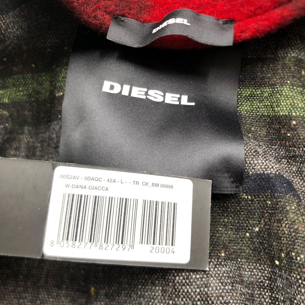 Diesel Plaid Coat Red Black Plaid Flannel Women's Sz L NWT $875 - Picture 11 of 11